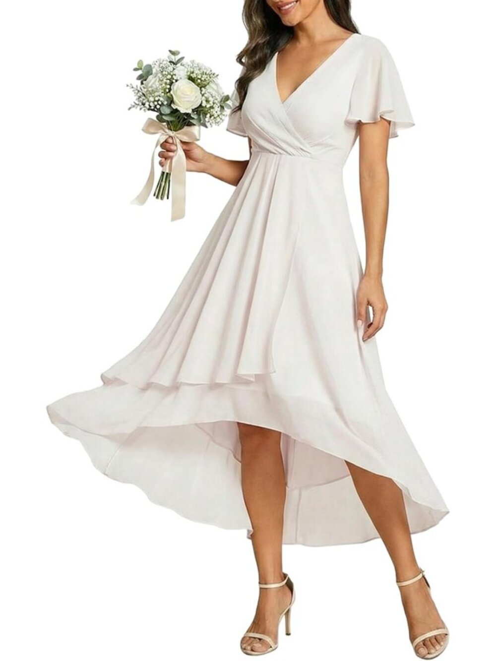 Chic V-Neck Ruffle Sleeve Midi Dress for Weddings & Special Occasions